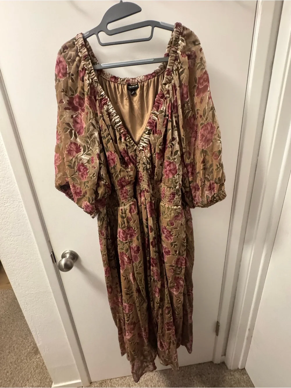 torrid Olive Midi Dress with Pink Rose Print - Picture 4 of 5
